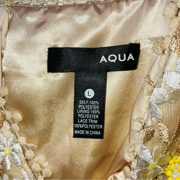 AQUA Gold Yellow Beaded Embroidered Maxi 3D Prom Dress Gown Wedding Guest Glam L - Picture 11 of 12